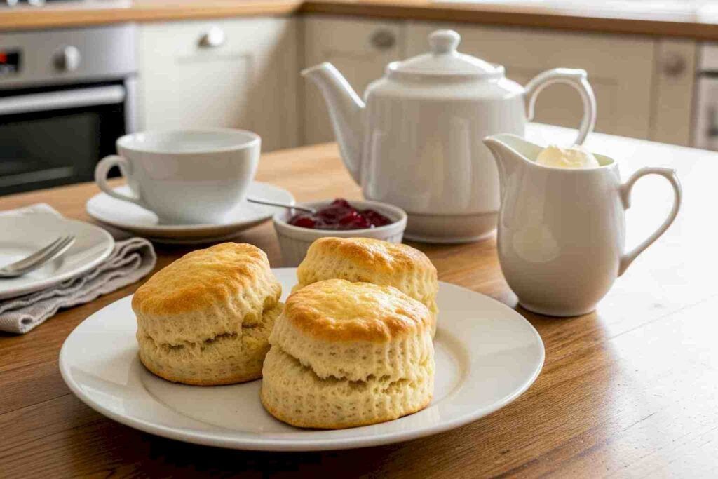 Scones with tea, jam and cream