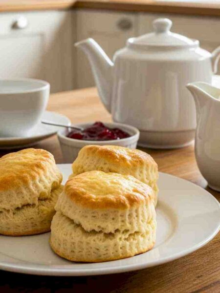 Scones with tea, jam and cream